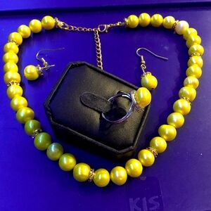Big Yellow Natural Fresh Water Pearls Women Necklace Earrings Ring Set #2
